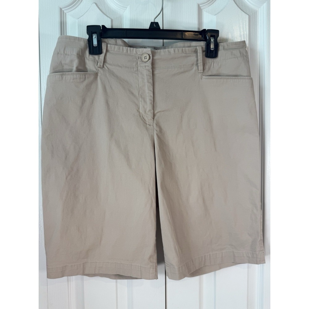 Talbots Women's Bermuda Shorts Size 14 Khaki Beige Flat Front Casual‎ Summer